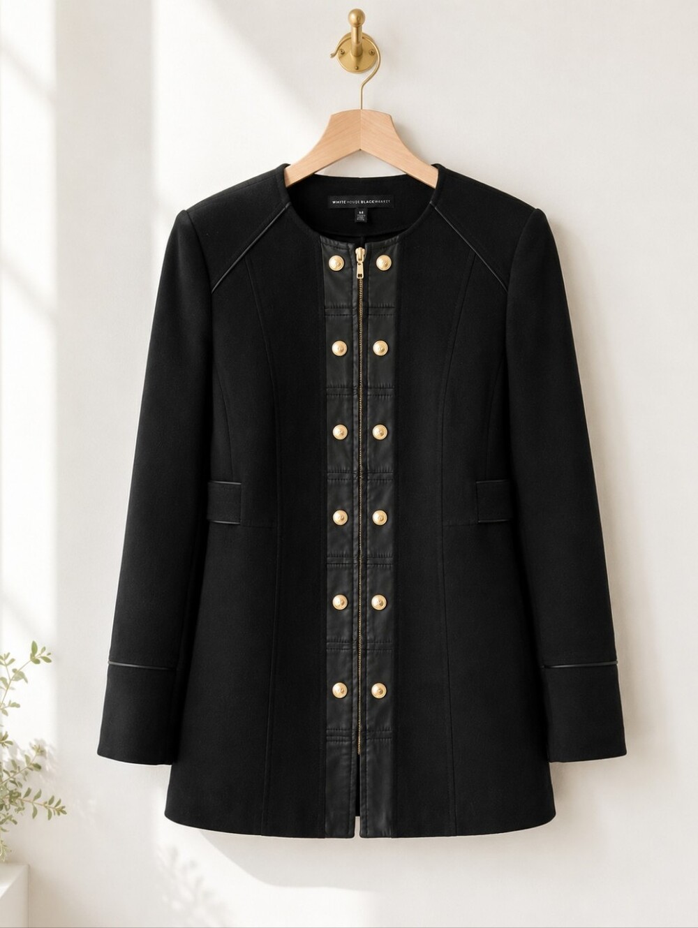 White House Black Market | Black Zip Front Jacket Gold Button Detail | Size: XS - Picture 5 of 9